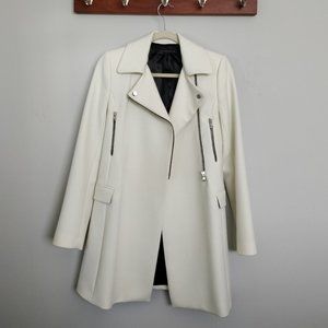 Zara White / Off White / Cream Zip Moto Coat XS